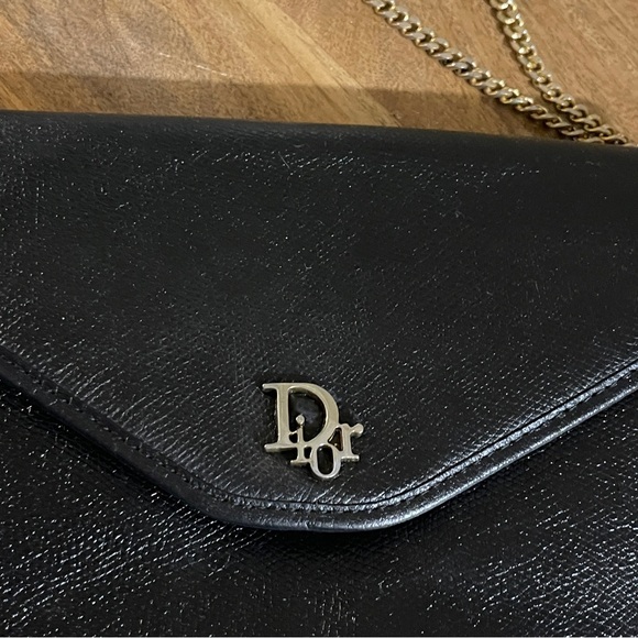 AUTH VINTAGE RARE DIOR BLACK LEATHER MINI FLAP BAG & GOLD ORIGINAL CHAIN - Picture 3 of 17